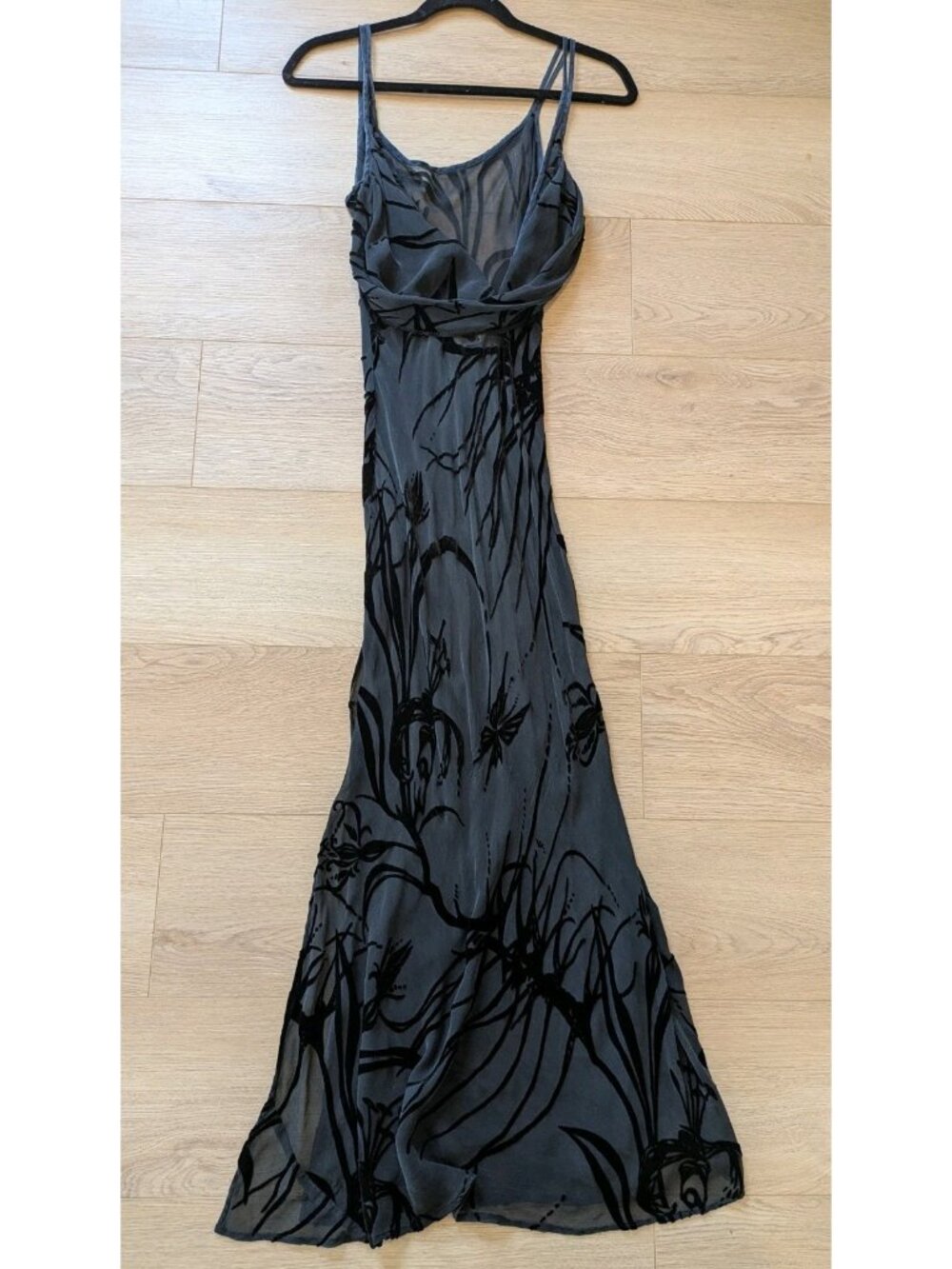 Victoria's Secret Slip Silk Blend Nightgown Dress Black S Sheer Burnout Y2K Goth - Picture 6 of 8